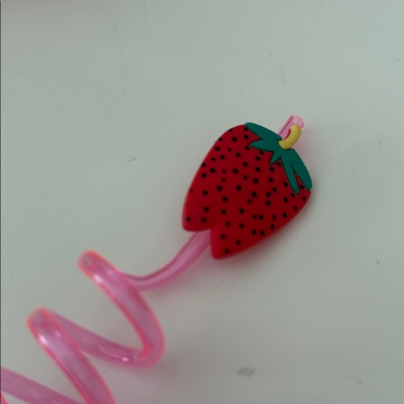 NWT plastic Reusable Strawberry Pink Swirl Straw - Picture 2 of 2